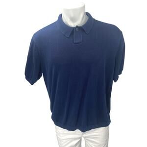 Zara Men's Navy Blue Short Sleeve Collared Golf Knit Polo Shirt Top Size XL